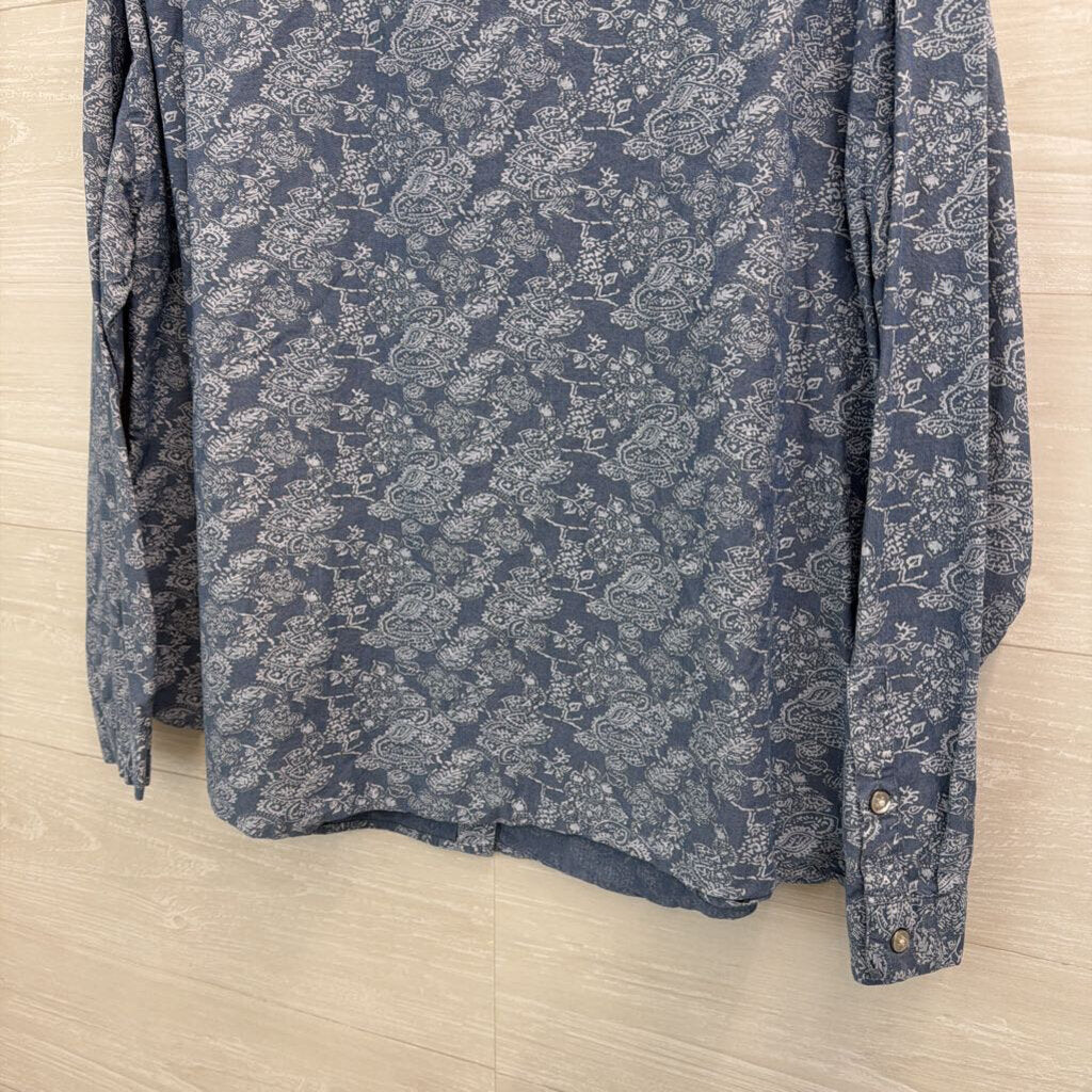 Orvis Blue Print Long Sleeve Button Down Top Large