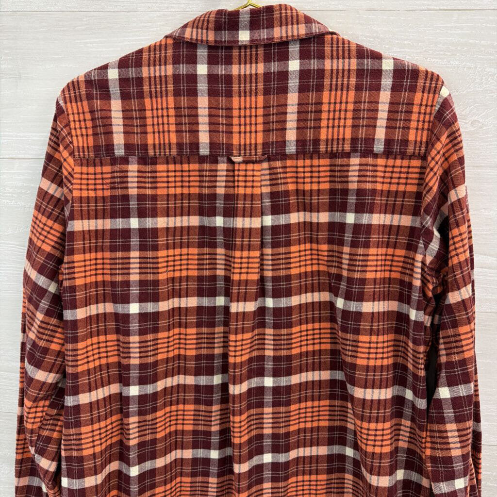 Orvis Orange/ Burgundy Plaid Long Sleeve Button Down Top Extra Large