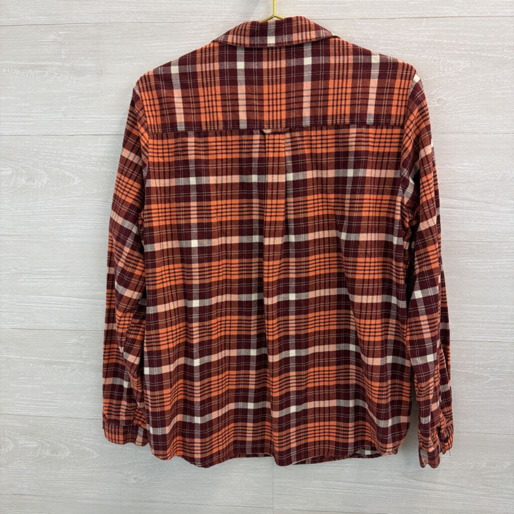 Orvis Orange/ Burgundy Plaid Long Sleeve Button Down Top Extra Large