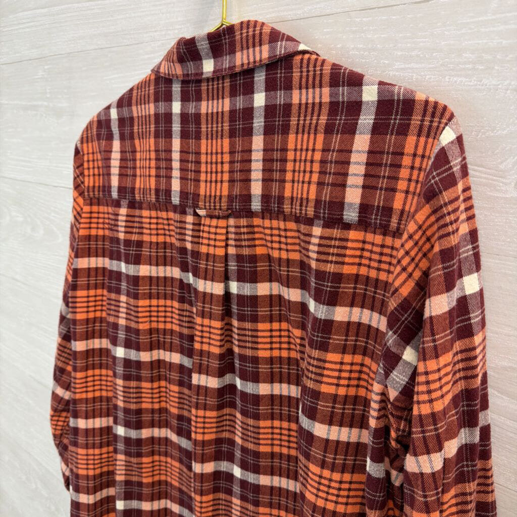 Orvis Orange/ Burgundy Plaid Long Sleeve Button Down Top Extra Large