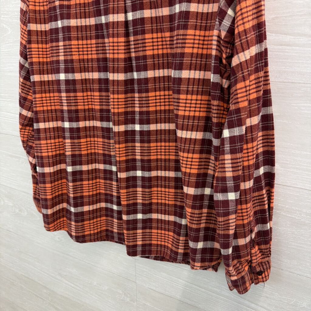 Orvis Orange/ Burgundy Plaid Long Sleeve Button Down Top Extra Large
