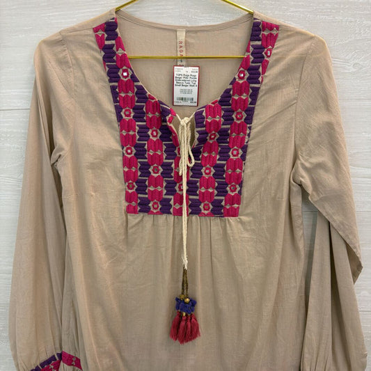 Raga Beige/ Pink/ Purple Embroidered Long Sleeve Tunic Top Small