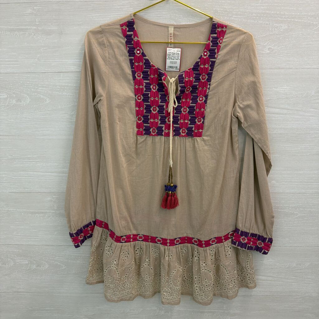 Raga Beige/ Pink/ Purple Embroidered Long Sleeve Tunic Top Small