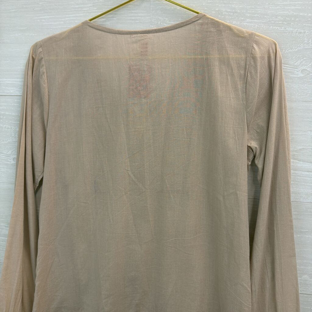 Raga Beige/ Pink/ Purple Embroidered Long Sleeve Tunic Top Small