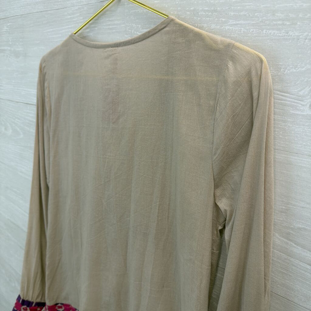 Raga Beige/ Pink/ Purple Embroidered Long Sleeve Tunic Top Small