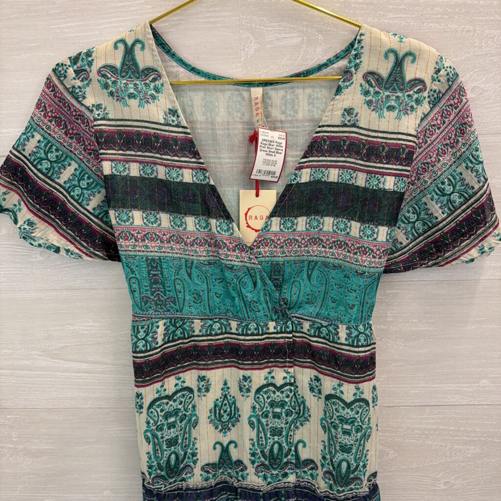 Raga Blue/ White Print Short Sleeve Dress Small