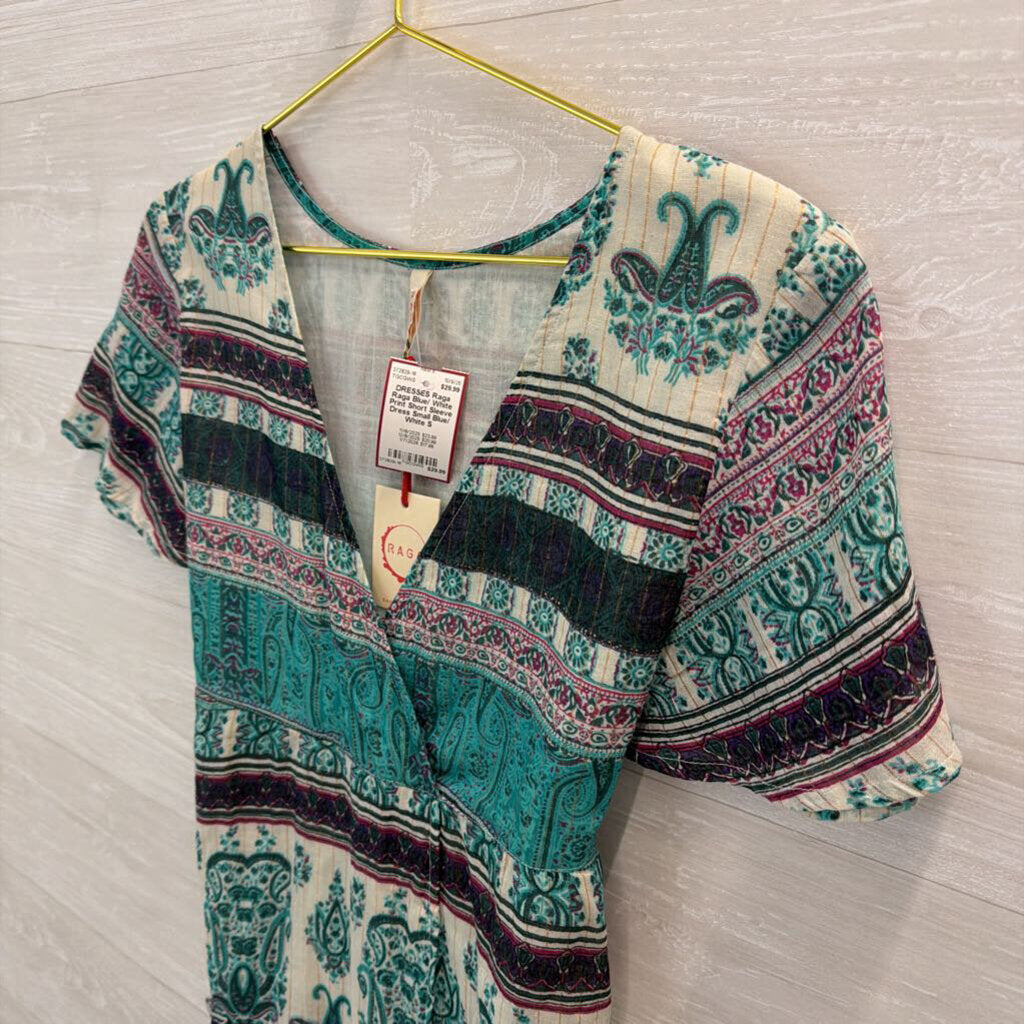 Raga Blue/ White Print Short Sleeve Dress Small