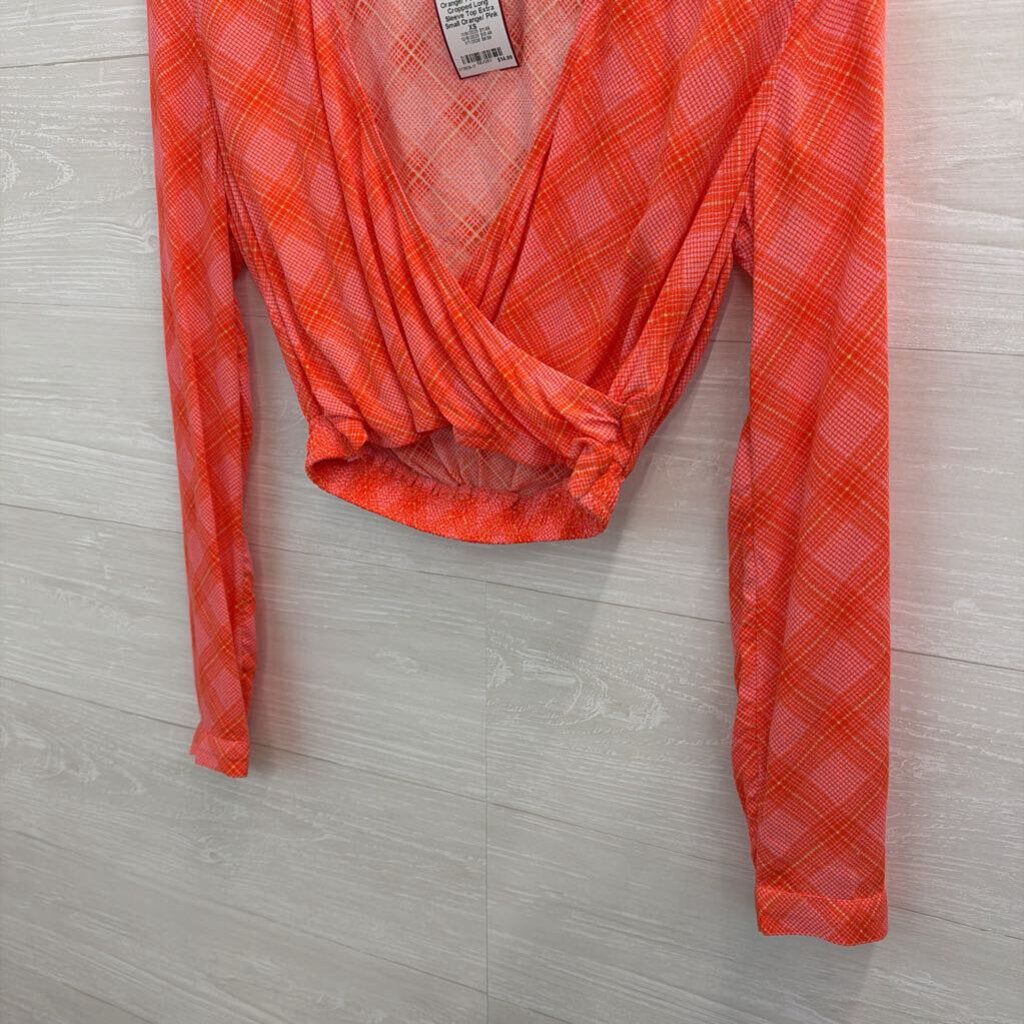 BP Orange/ Pink Plaid Cropped Long Sleeve Top Extra Small