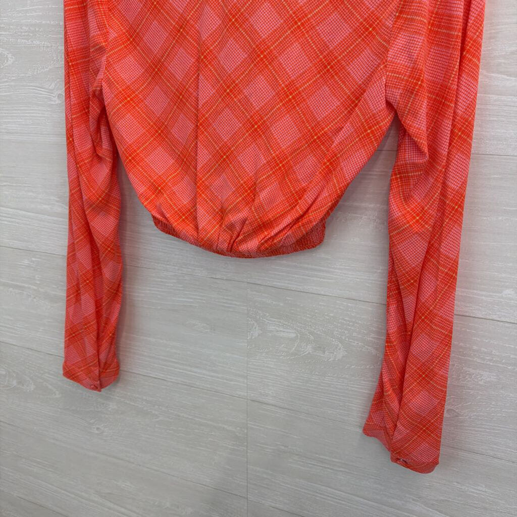 BP Orange/ Pink Plaid Cropped Long Sleeve Top Extra Small