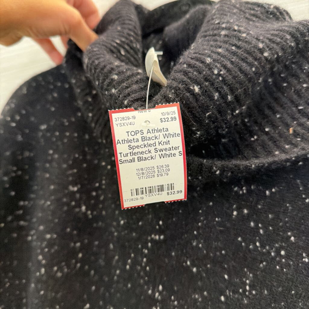 Athleta Black/ White Speckled Knit Turtleneck Sweater Small