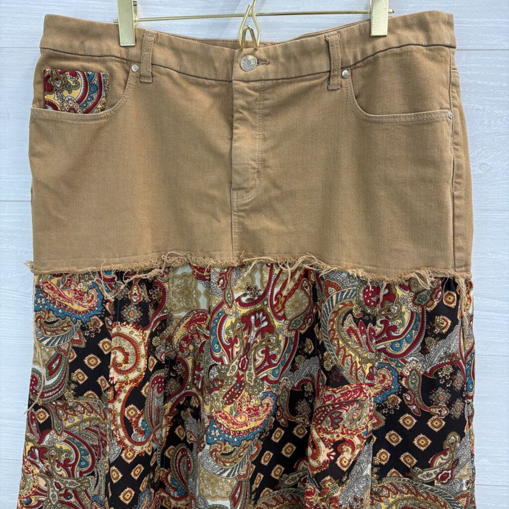 Chicos Brown/ Multi Paisley Hem Midi Skirt Extra Large