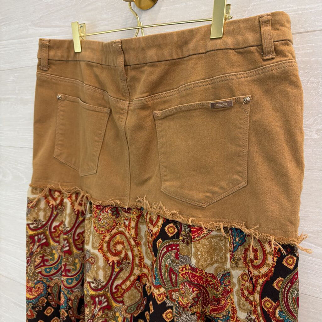 Chicos Brown/ Multi Paisley Hem Midi Skirt Extra Large