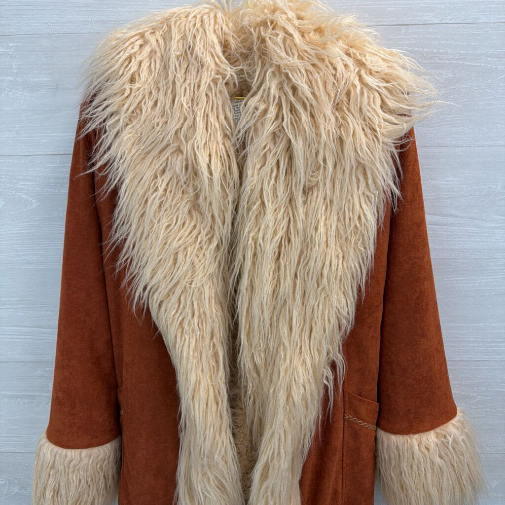 Spell and the Gypsy Orange Suede/ Cream Faux Fur Lined Joan Long Jacket Small/ Medium