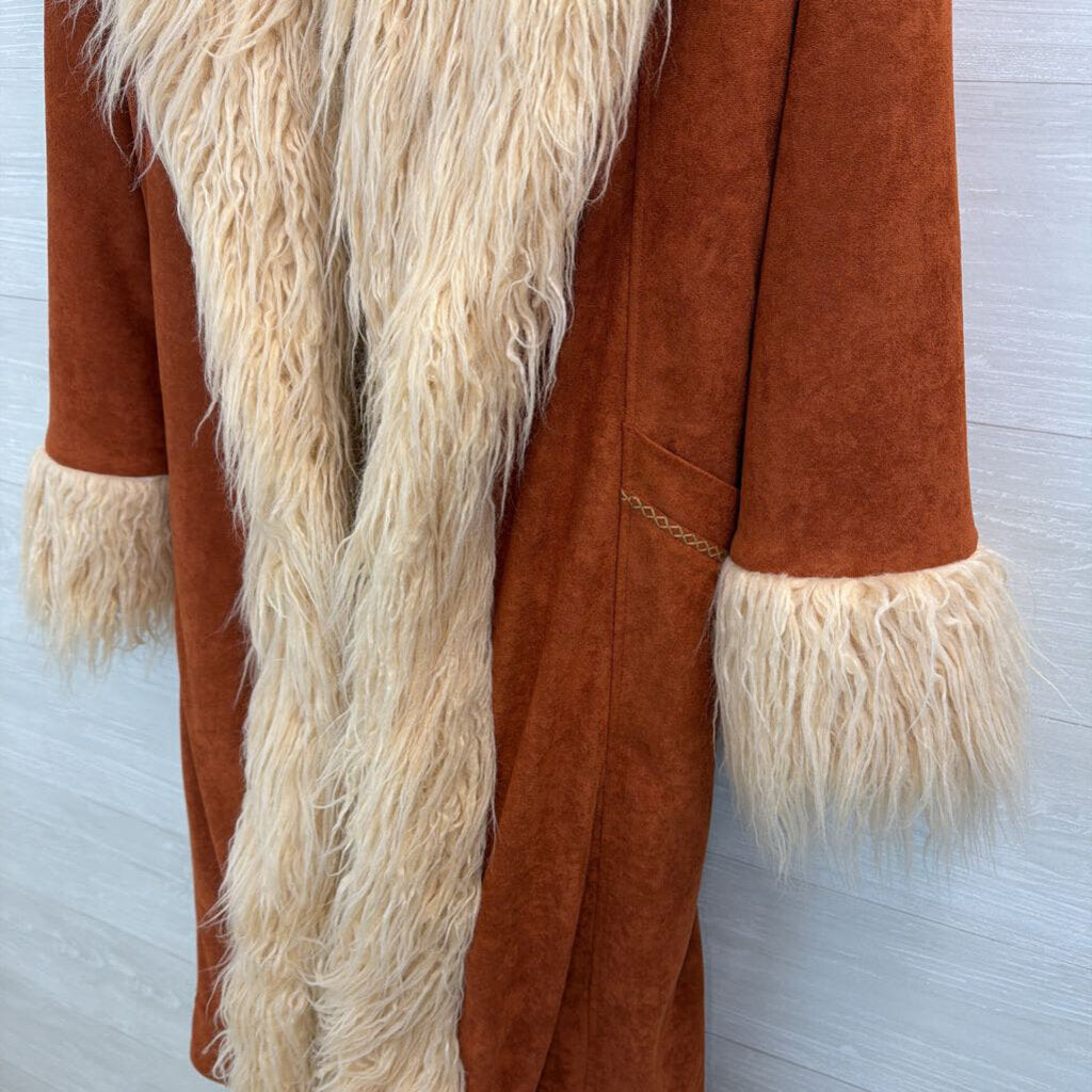 Spell and the Gypsy Orange Suede/ Cream Faux Fur Lined Joan Long Jacket Small/ Medium