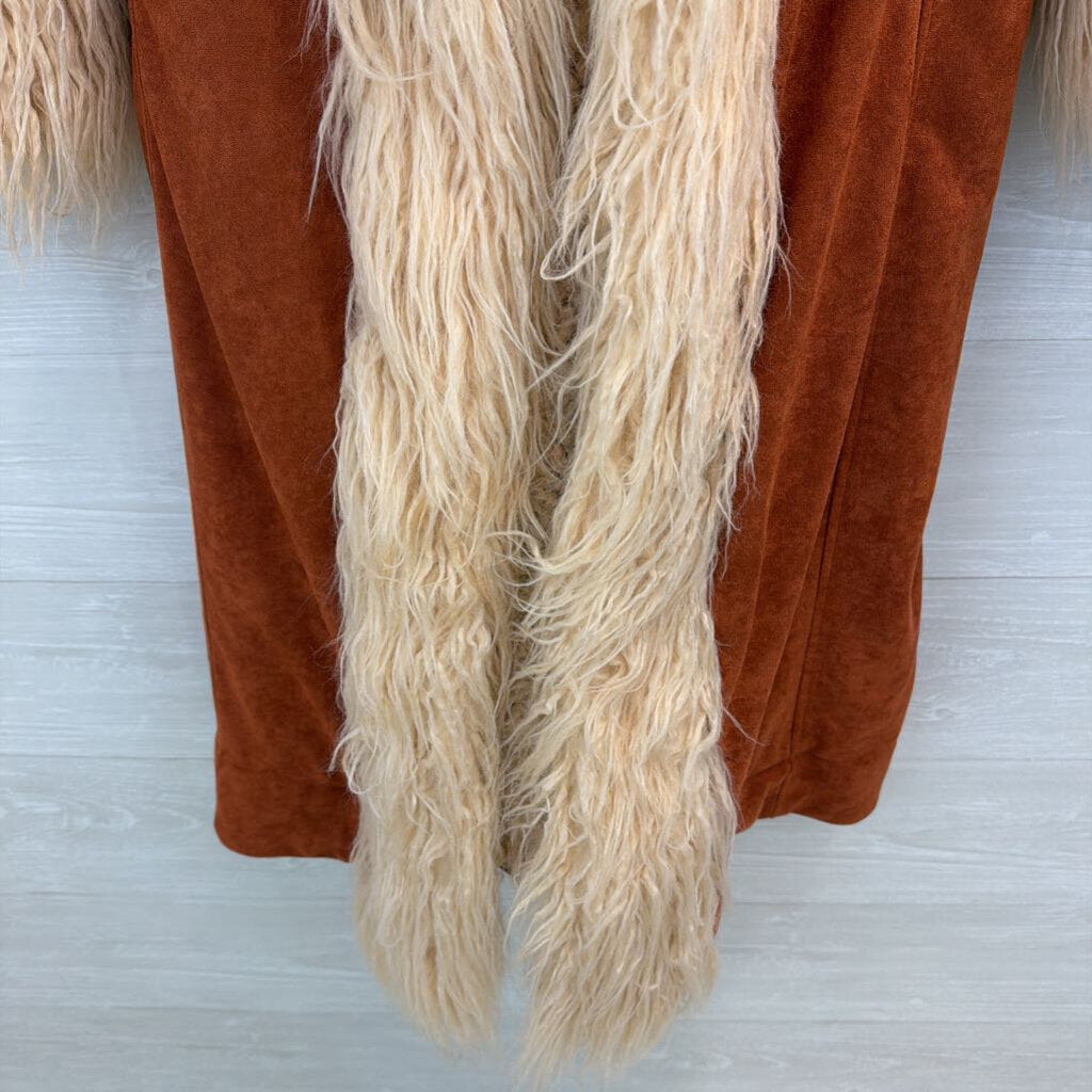 Spell and the Gypsy Orange Suede/ Cream Faux Fur Lined Joan Long Jacket Small/ Medium