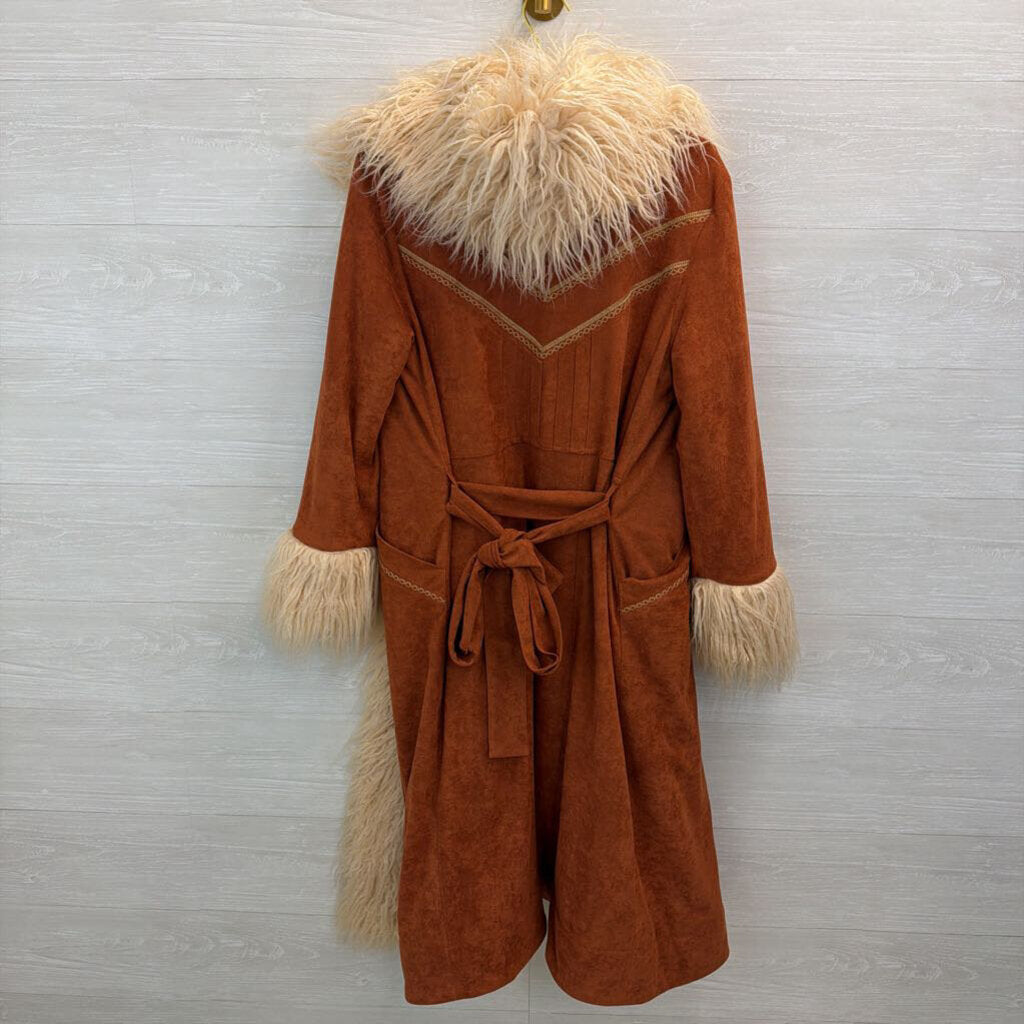 Spell and the Gypsy Orange Suede/ Cream Faux Fur Lined Joan Long Jacket Small/ Medium