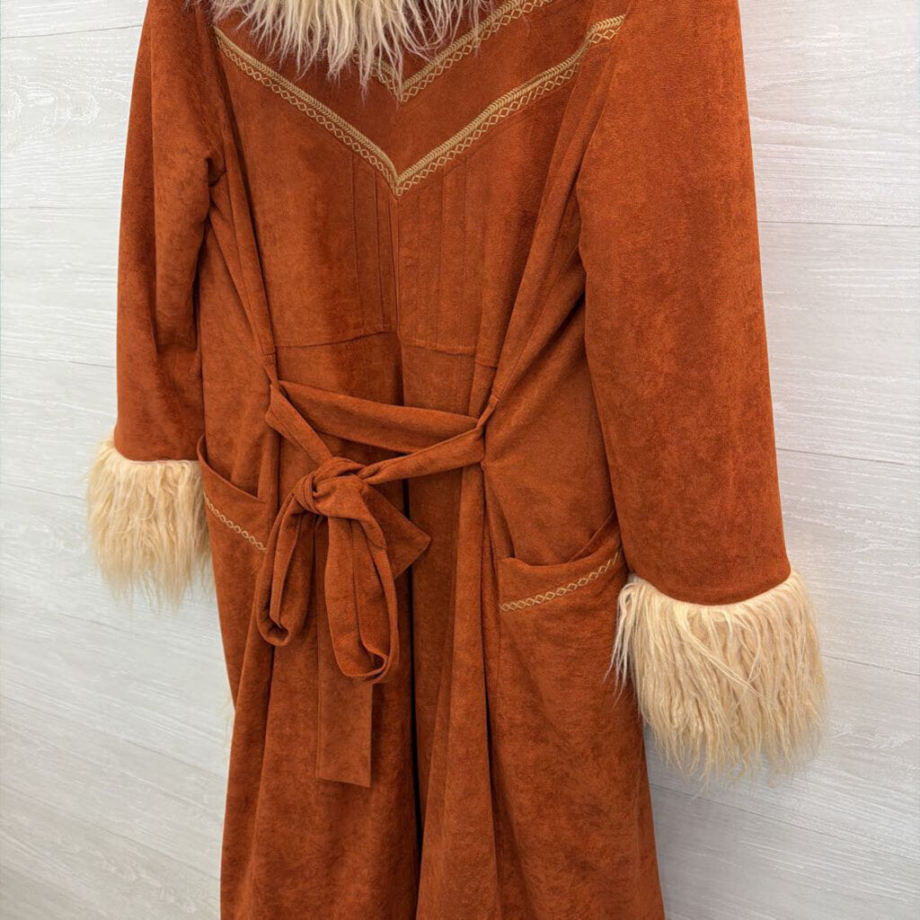 Spell and the Gypsy Orange Suede/ Cream Faux Fur Lined Joan Long Jacket Small/ Medium