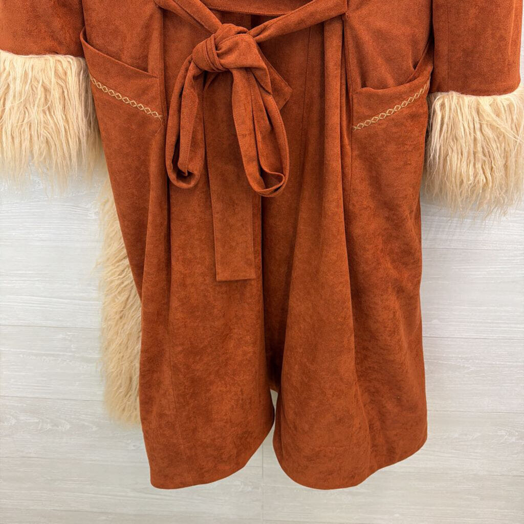 Spell and the Gypsy Orange Suede/ Cream Faux Fur Lined Joan Long Jacket Small/ Medium