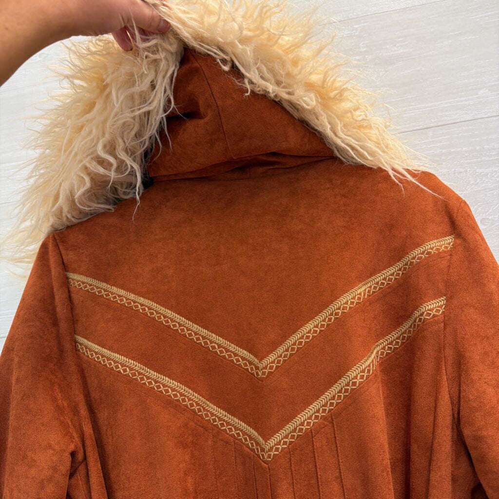 Spell and the Gypsy Orange Suede/ Cream Faux Fur Lined Joan Long Jacket Small/ Medium