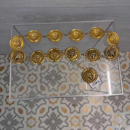 Gold Lion Heart Medallion Chain Belt One Size
