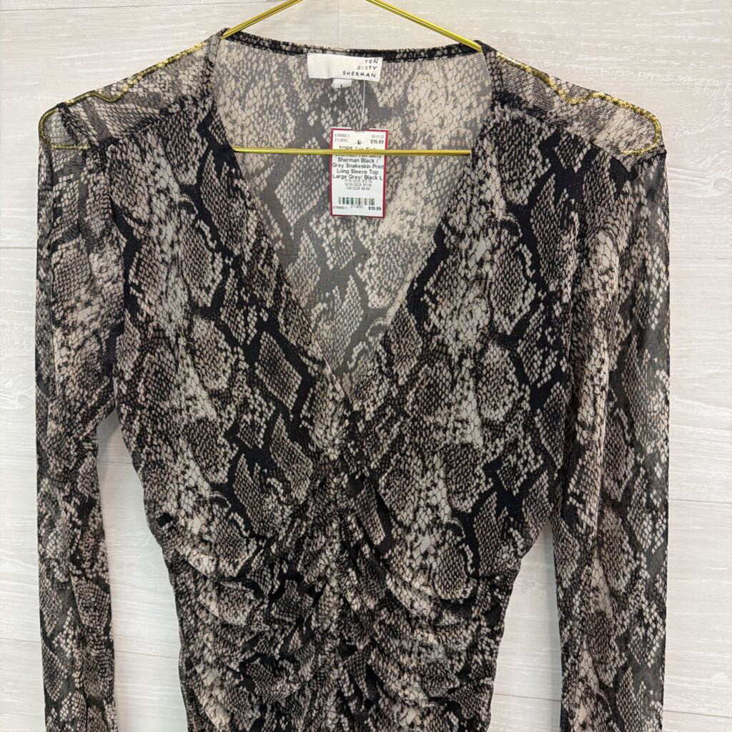 Ten Sixty Sherman Black / Grey Snakeskin Print Long Sleeve Top Large