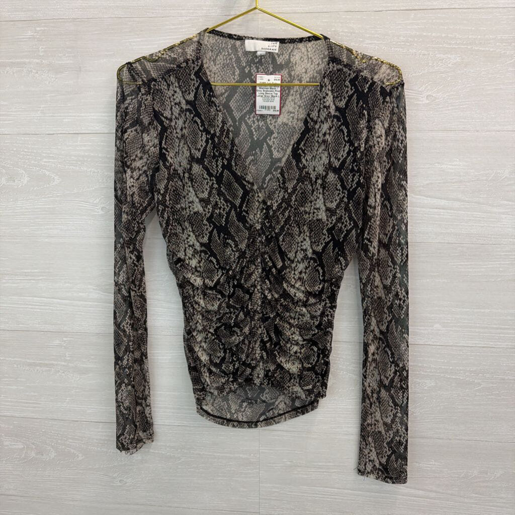 Ten Sixty Sherman Black / Grey Snakeskin Print Long Sleeve Top Large