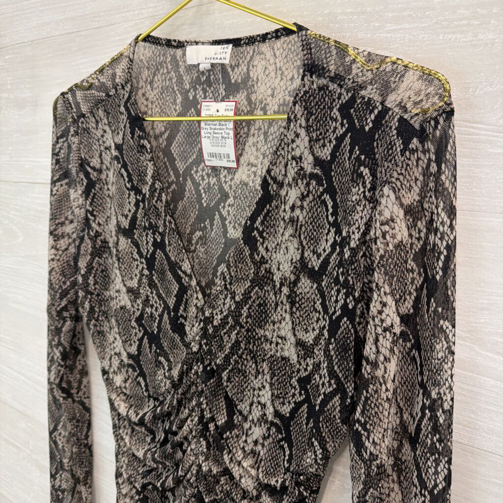 Ten Sixty Sherman Black / Grey Snakeskin Print Long Sleeve Top Large