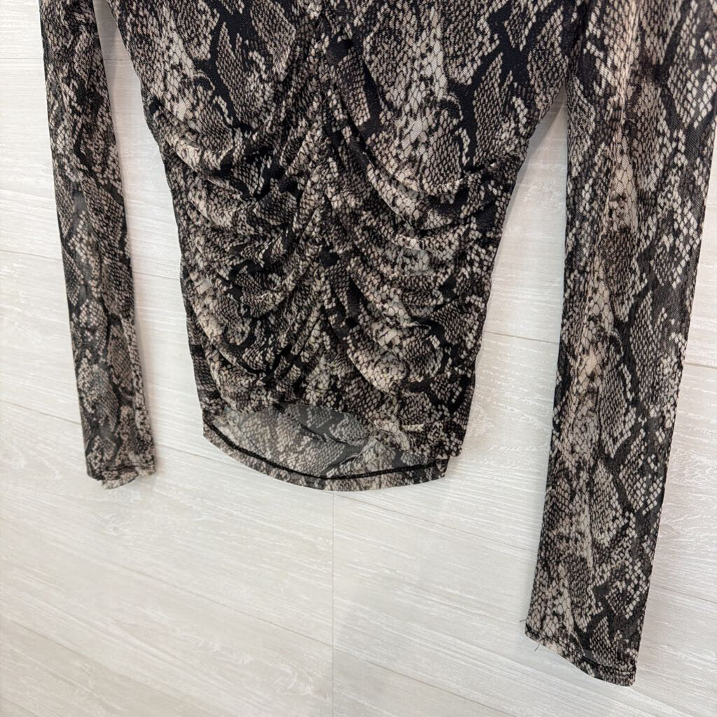 Ten Sixty Sherman Black / Grey Snakeskin Print Long Sleeve Top Large