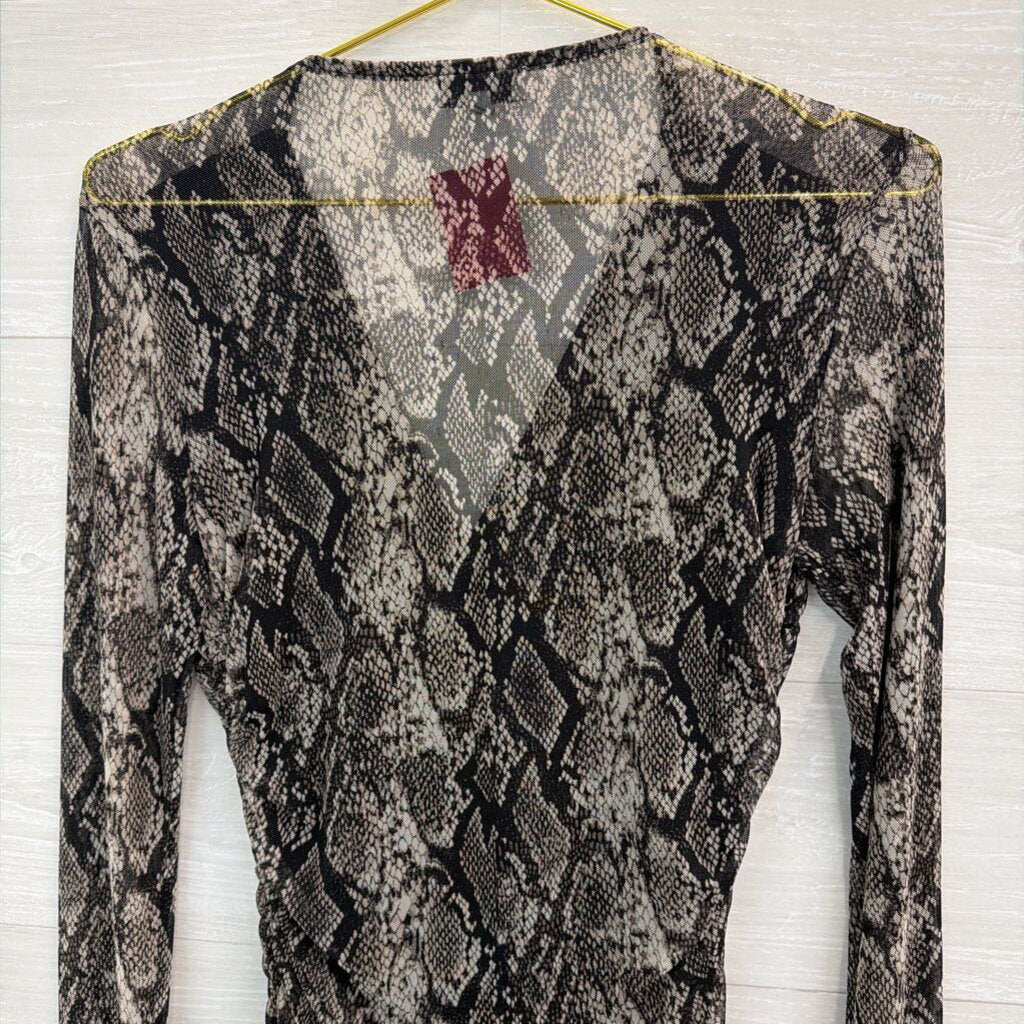 Ten Sixty Sherman Black / Grey Snakeskin Print Long Sleeve Top Large