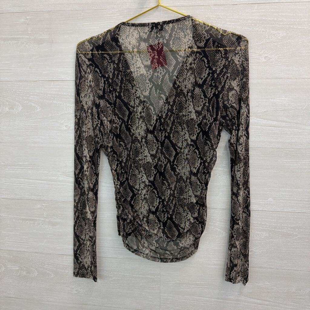 Ten Sixty Sherman Black / Grey Snakeskin Print Long Sleeve Top Large