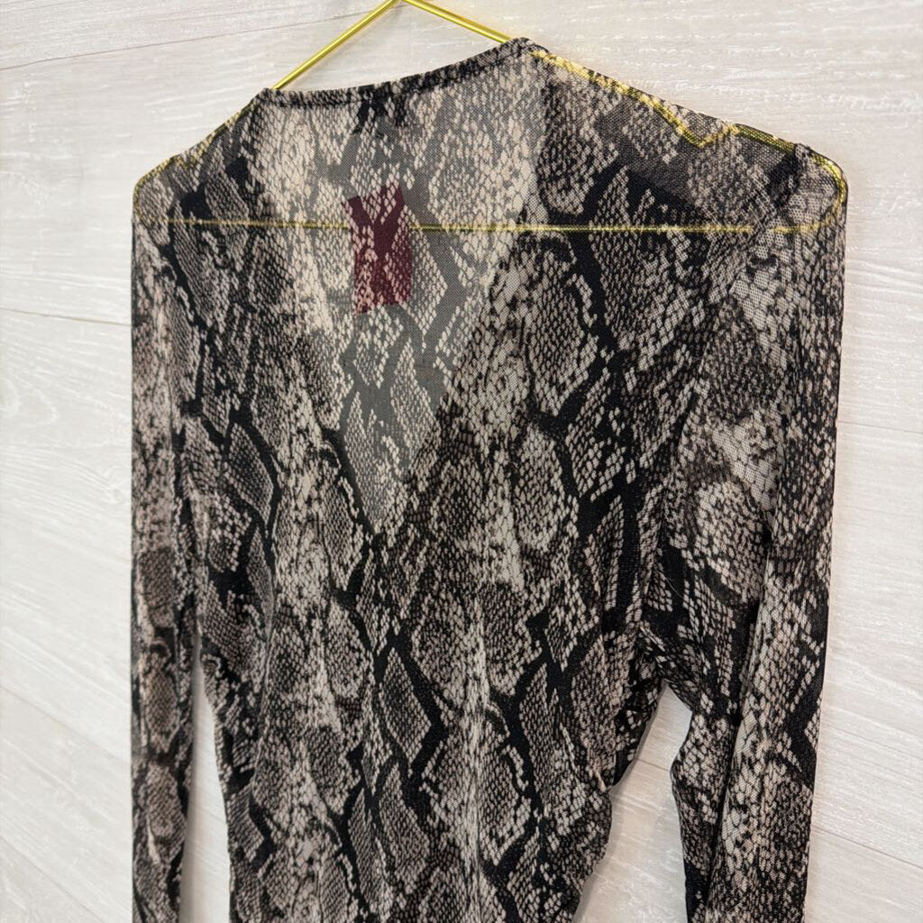 Ten Sixty Sherman Black / Grey Snakeskin Print Long Sleeve Top Large