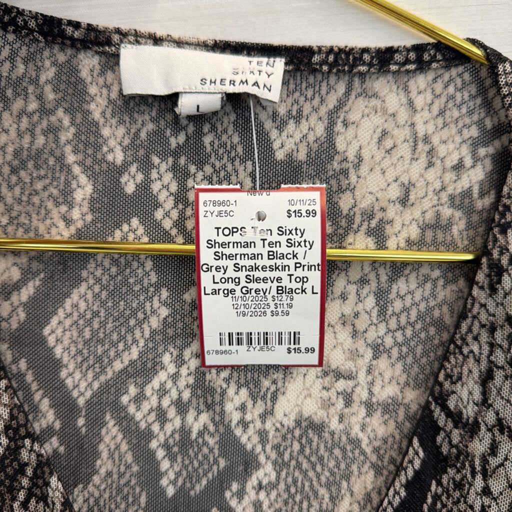 Ten Sixty Sherman Black / Grey Snakeskin Print Long Sleeve Top Large