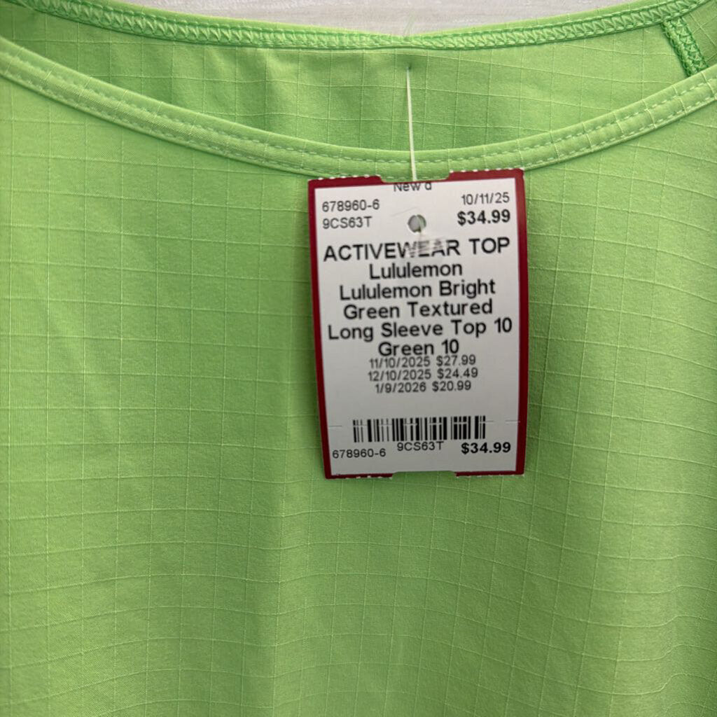 Lululemon Bright Green Textured Long Sleeve Top 10