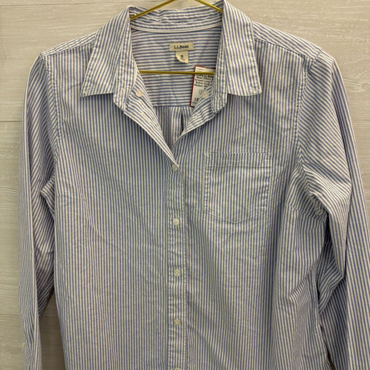 LL Bean White/ Blue Striped Long Sleeve Button Down Top Medium