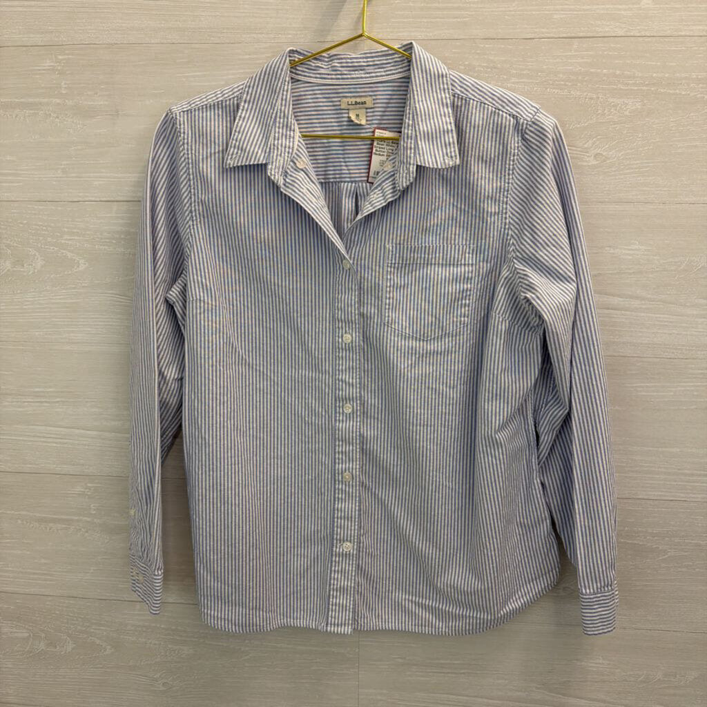LL Bean White/ Blue Striped Long Sleeve Button Down Top Medium
