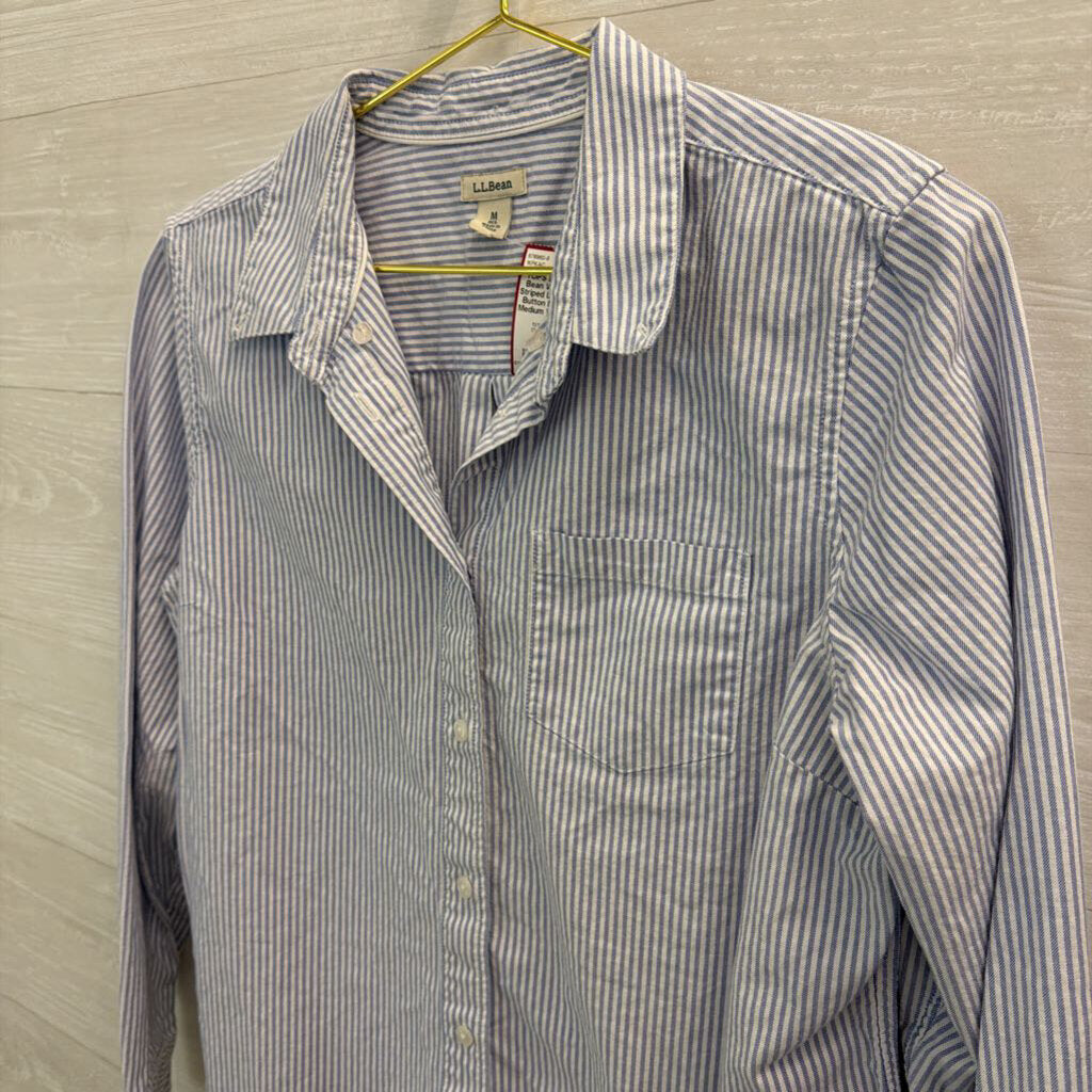 LL Bean White/ Blue Striped Long Sleeve Button Down Top Medium
