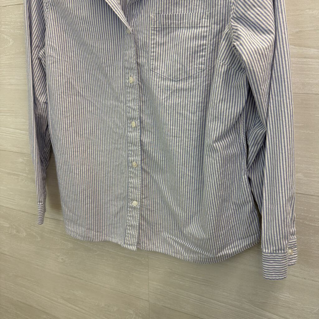 LL Bean White/ Blue Striped Long Sleeve Button Down Top Medium