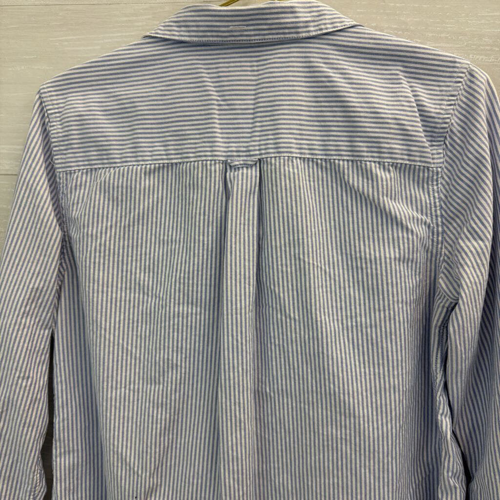LL Bean White/ Blue Striped Long Sleeve Button Down Top Medium