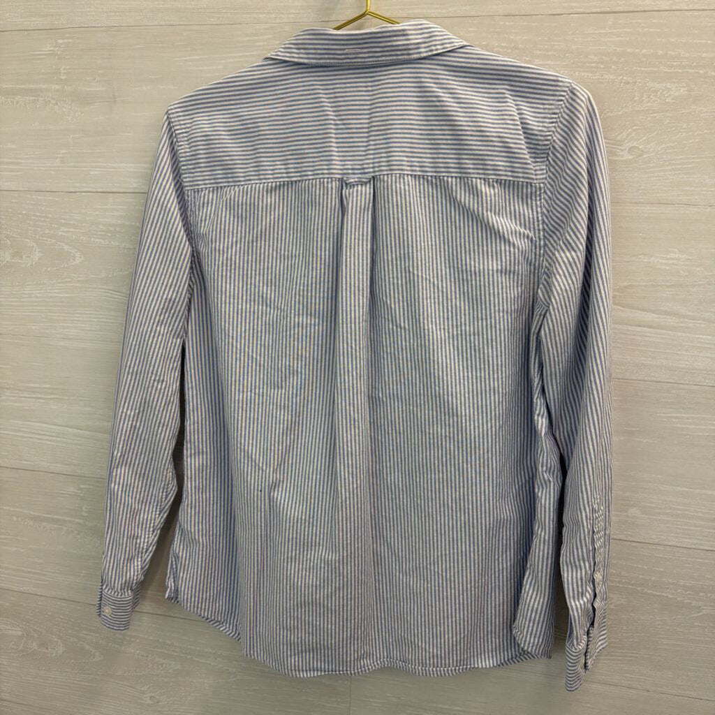 LL Bean White/ Blue Striped Long Sleeve Button Down Top Medium