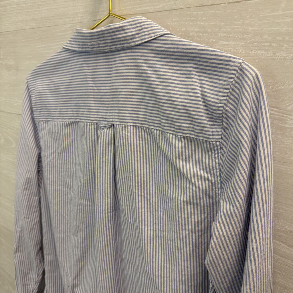 LL Bean White/ Blue Striped Long Sleeve Button Down Top Medium