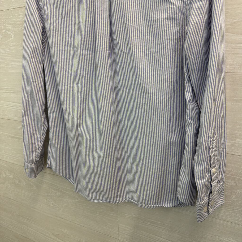 LL Bean White/ Blue Striped Long Sleeve Button Down Top Medium