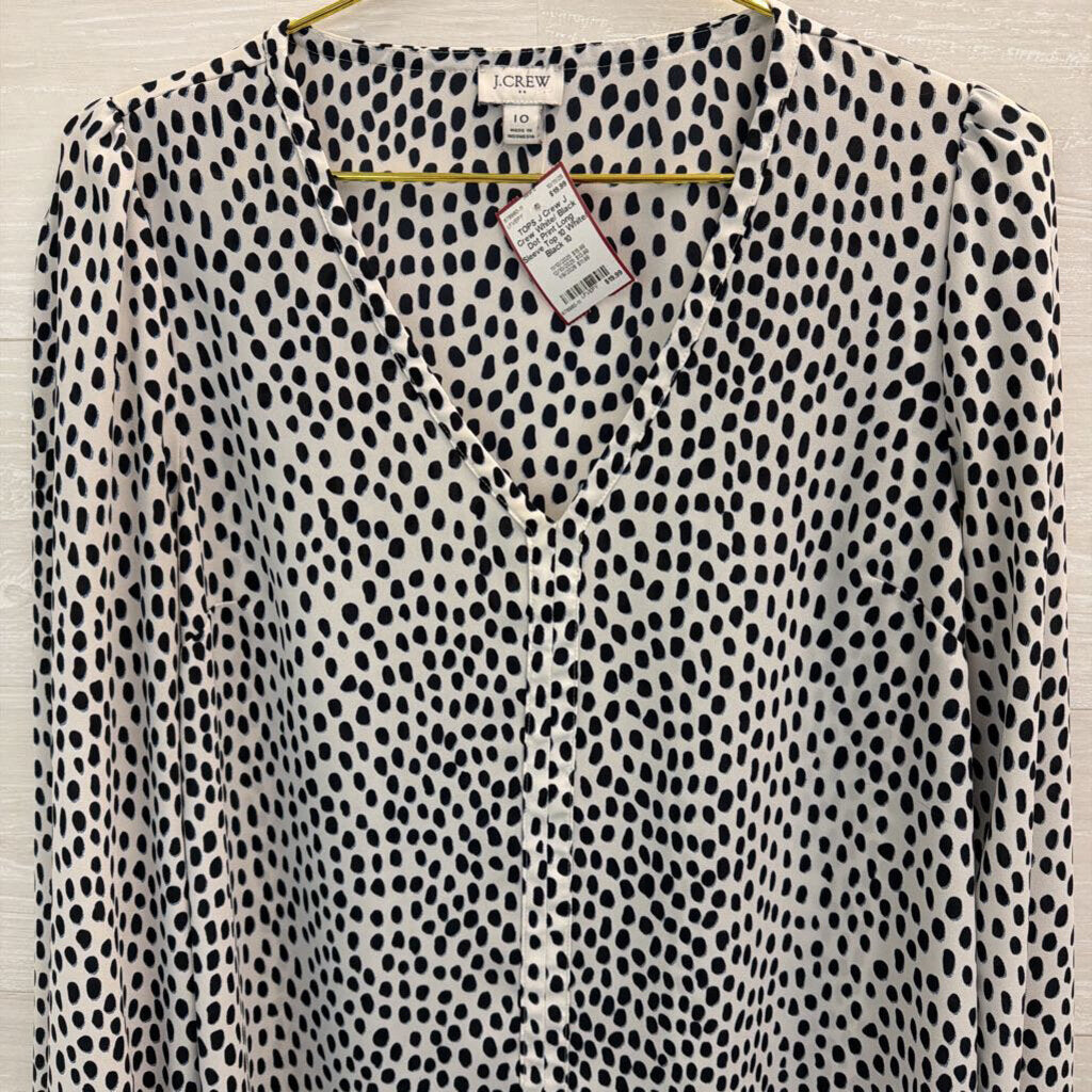 J Crew White/ Black Dot Print Long Sleeve Top 10