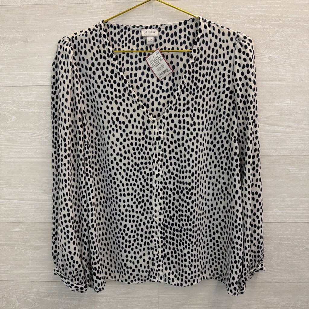 J Crew White/ Black Dot Print Long Sleeve Top 10
