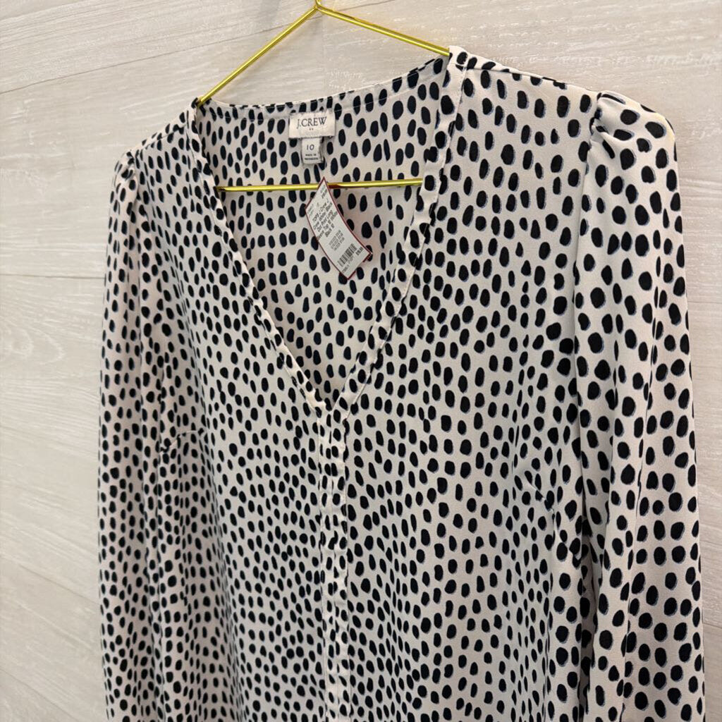 J Crew White/ Black Dot Print Long Sleeve Top 10