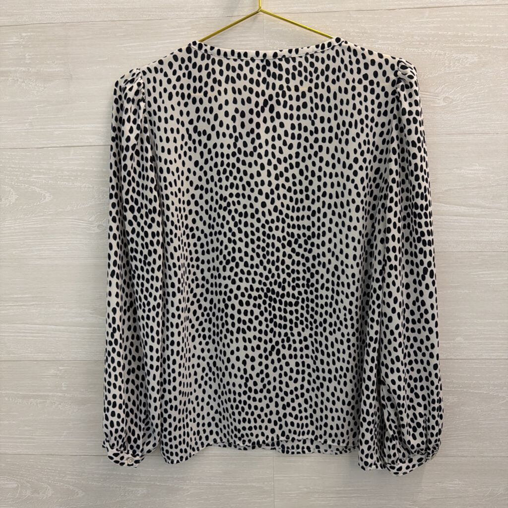 J Crew White/ Black Dot Print Long Sleeve Top 10