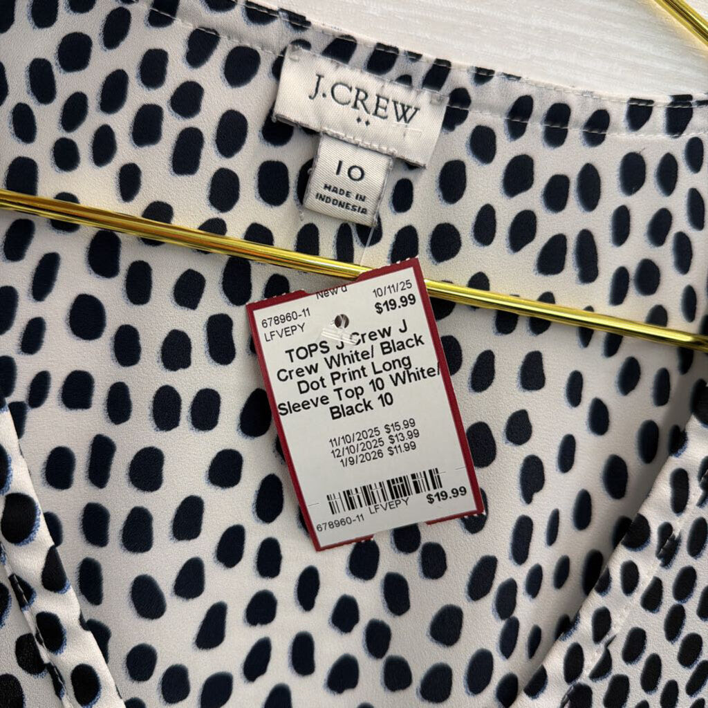 J Crew White/ Black Dot Print Long Sleeve Top 10
