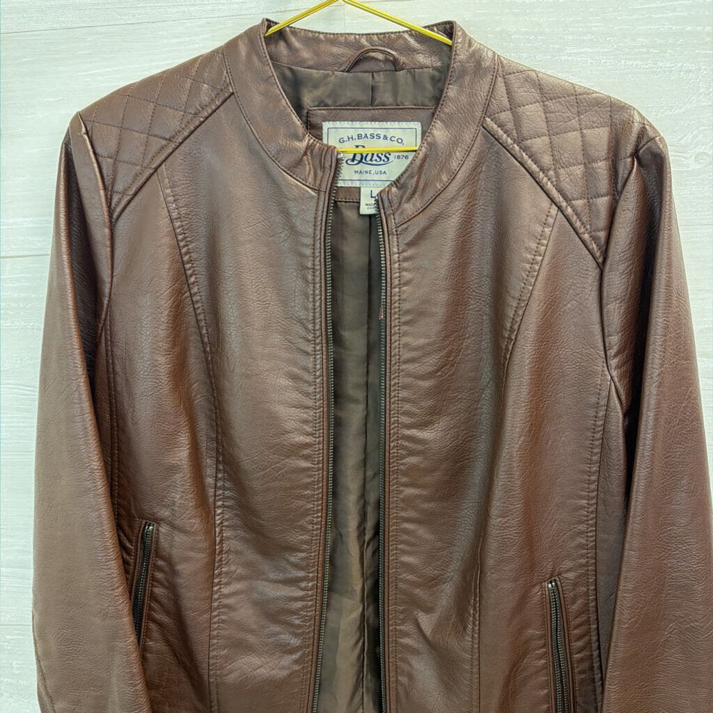 Gh Bass and Co Brown Faux Leather Moto Jacket Large
