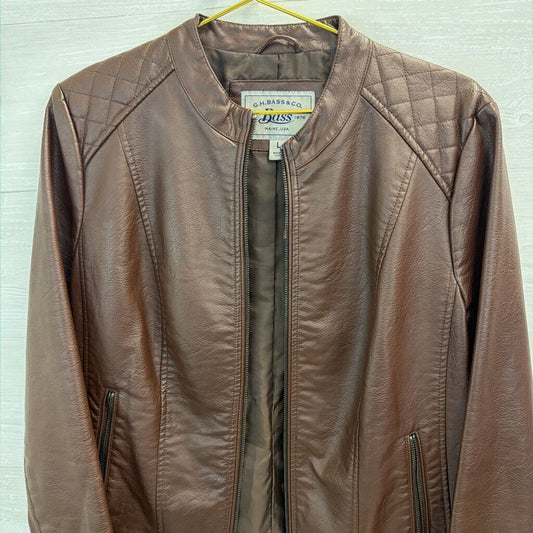 Gh Bass and Co Brown Faux Leather Moto Jacket Large