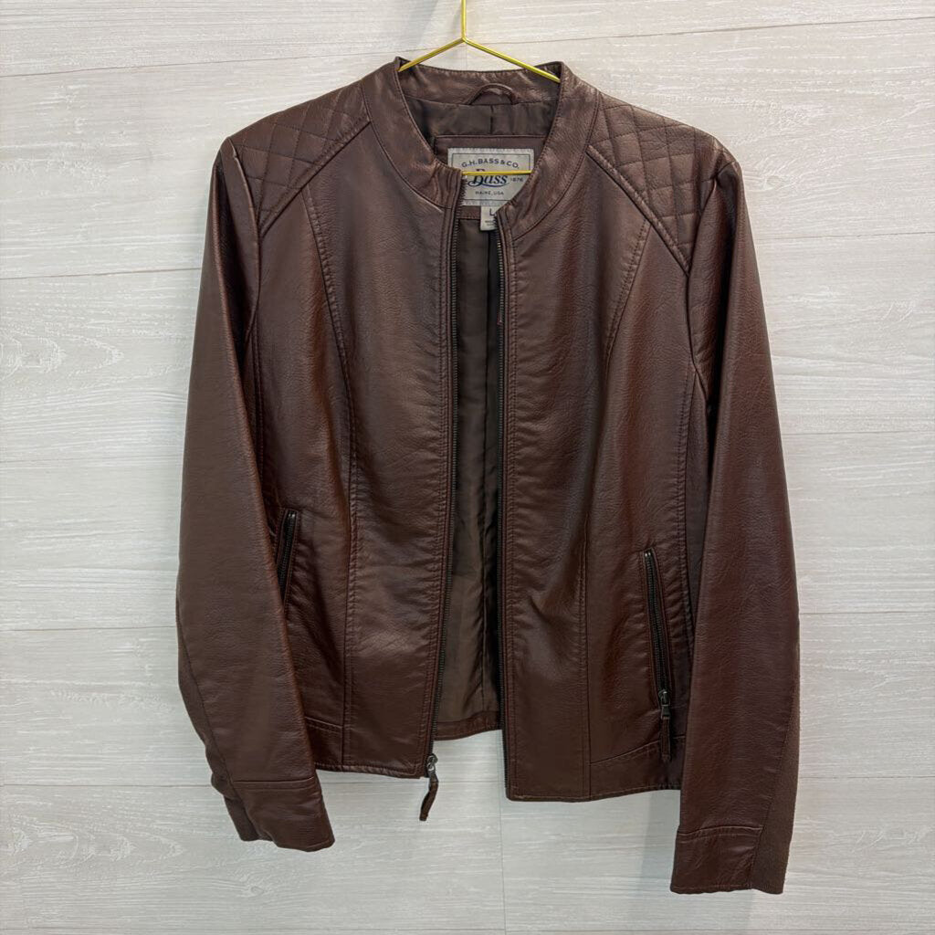 Gh Bass and Co Brown Faux Leather Moto Jacket Large