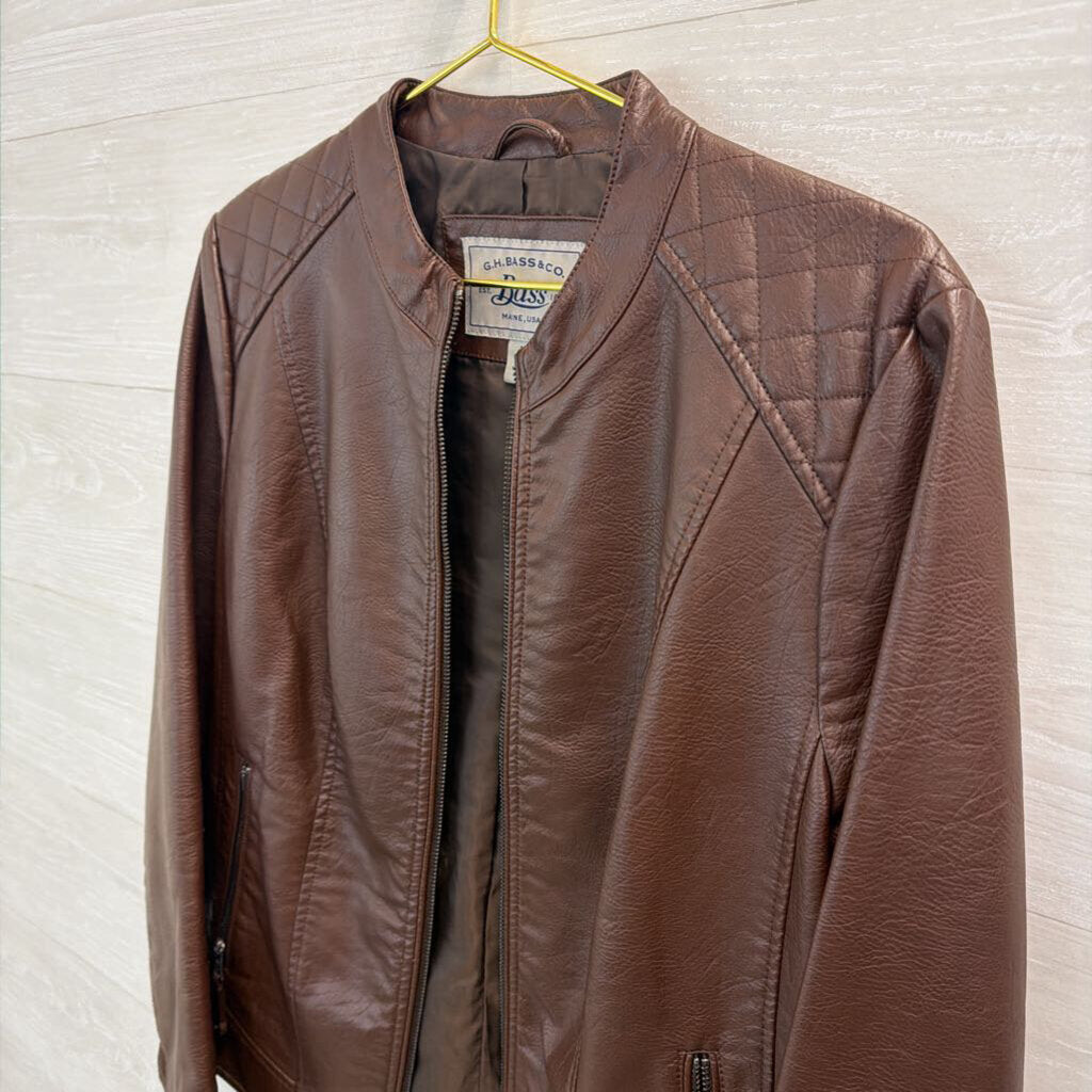 Gh Bass and Co Brown Faux Leather Moto Jacket Large